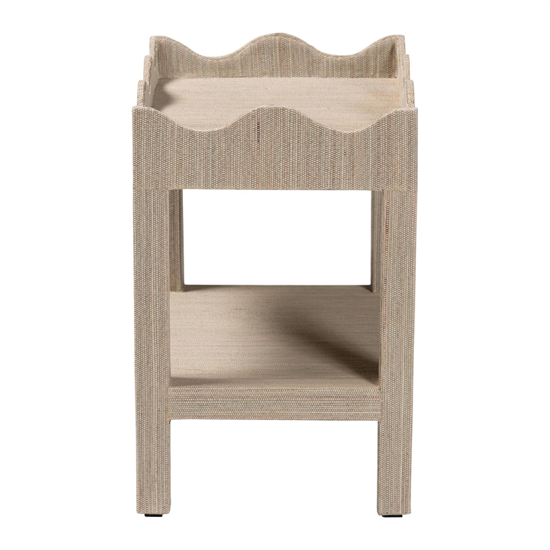 bali & pari Sebastian Grasscloth Scalloped End Table 2-Tier Accent Table Beige
