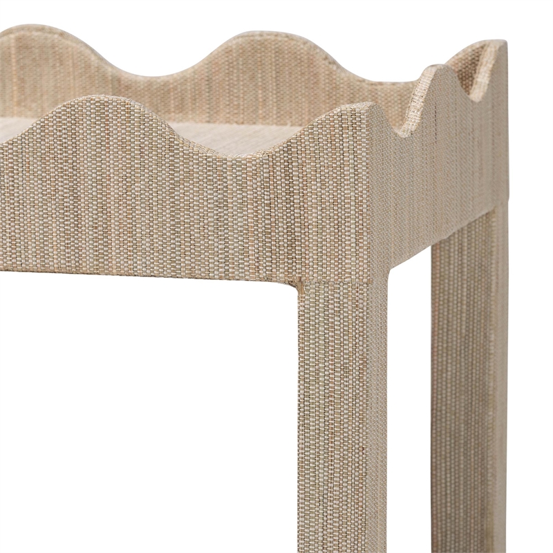 bali & pari Sebastian Grasscloth Scalloped End Table 2-Tier Accent Table Beige