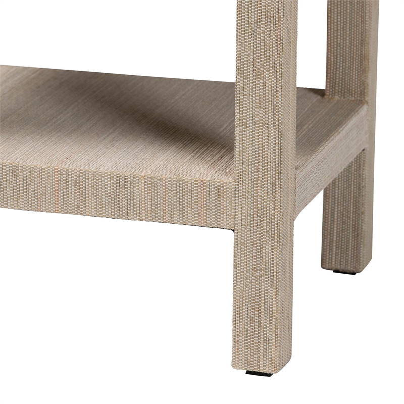 bali & pari Sebastian Grasscloth Scalloped End Table 2-Tier Accent Table Beige