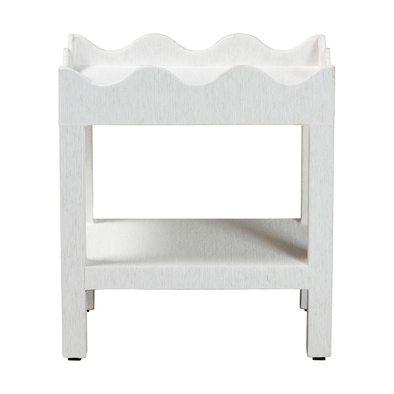 bali & pari Sebastian Grasscloth Scalloped End Table 2-Tier Accent Table White