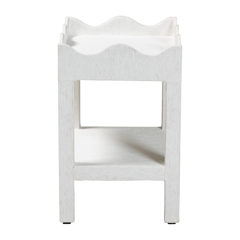 bali & pari Sebastian Grasscloth Scalloped End Table 2-Tier Accent Table White