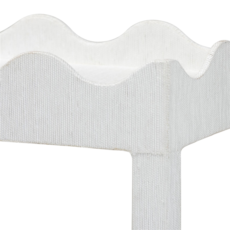 bali & pari Sebastian Grasscloth Scalloped End Table 2-Tier Accent Table White