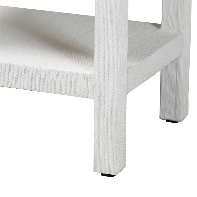 bali & pari Sebastian Grasscloth Scalloped End Table 2-Tier Accent Table White