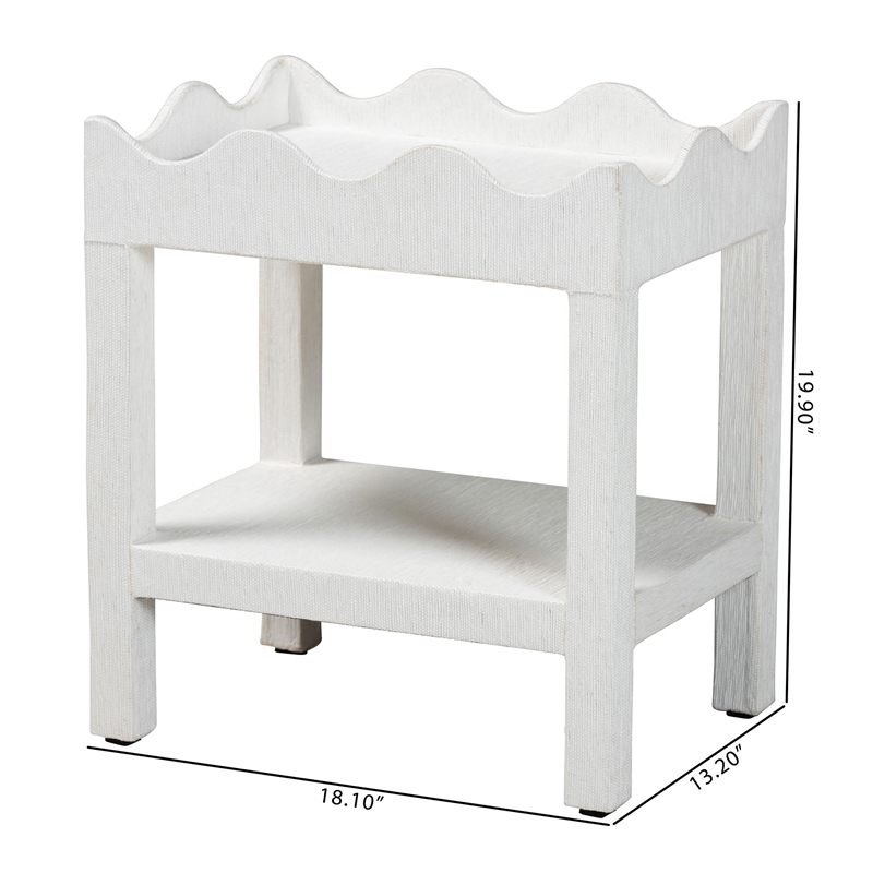 bali & pari Sebastian Grasscloth Scalloped End Table 2-Tier Accent Table White