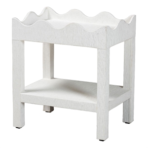 bali & pari Sebastian Grasscloth Scalloped End Table 2-Tier Accent Table White
