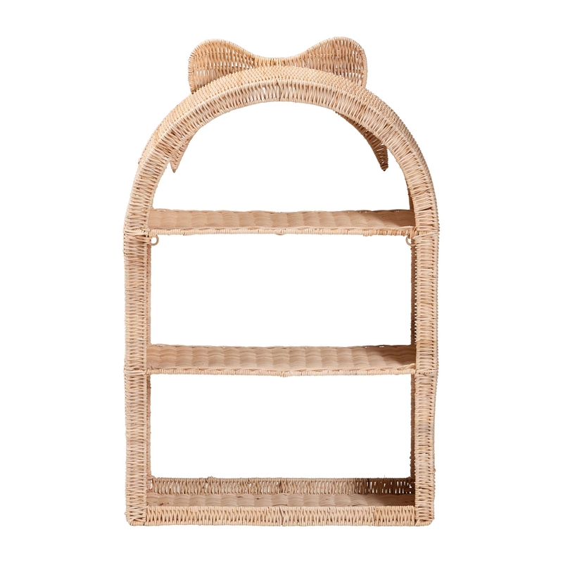 bali & pari Creusa Natural Rattan Wall Shelf 3-Tier Decorative Storage Rack