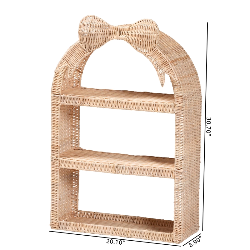 bali & pari Creusa Natural Rattan Wall Shelf 3-Tier Decorative Storage Rack