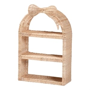 bali & pari Creusa Natural Rattan Wall Shelf 3-Tier Decorative Storage Rack