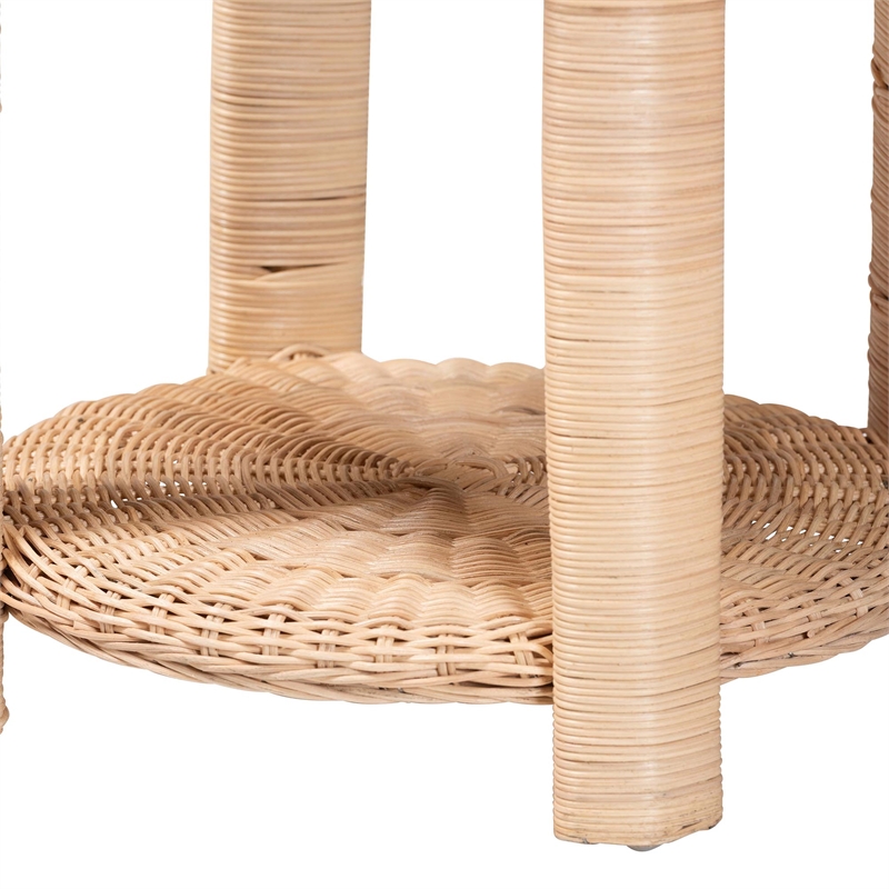 bali & pari Latoya Natural Rattan End Table Handwoven Wicker 2-Tier Side Table