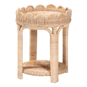 bali & pari Latoya Natural Rattan End Table Handwoven Wicker 2-Tier Side Table