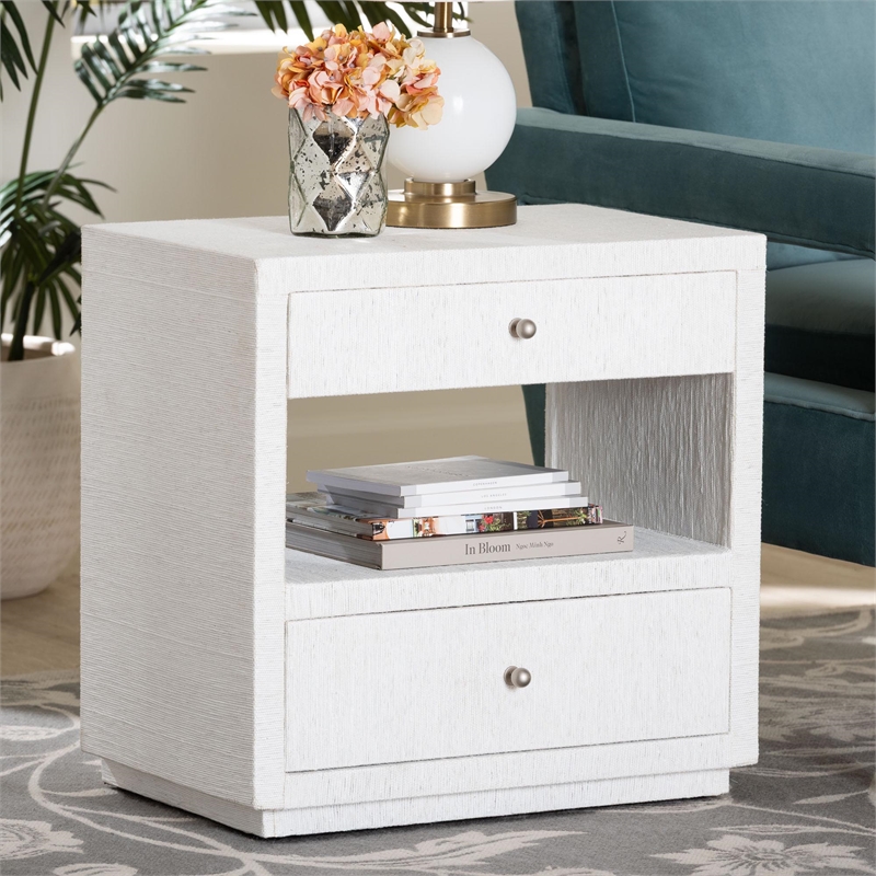 bali & pari Kai Grasscloth End Table 2-Drawer Accent Table or Nightstand