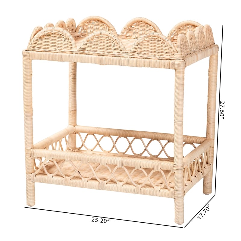 bali & pari Eloisa Natural Rattan End Table Handwoven Wicker 2-Tier Side Table