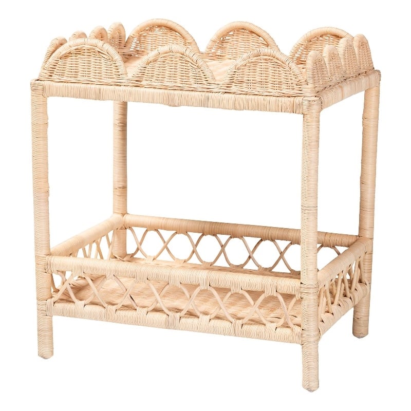 bali & pari Eloisa Natural Rattan End Table Handwoven Wicker 2-Tier Side Table