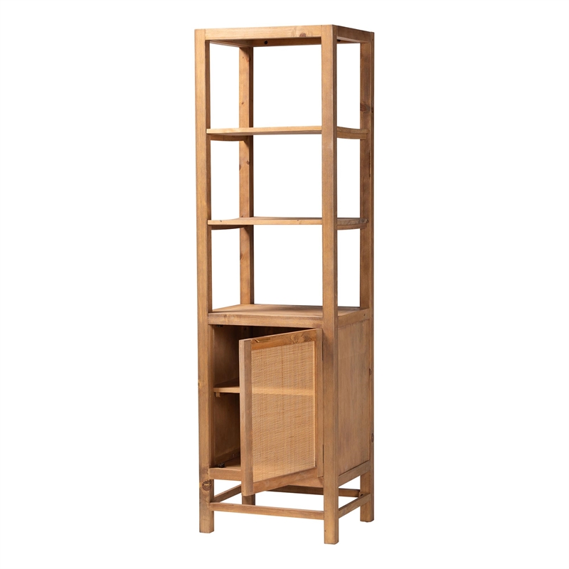 bali & pari Sibu Storage Cabinet with Rattan Door Tall Accent Display Tower