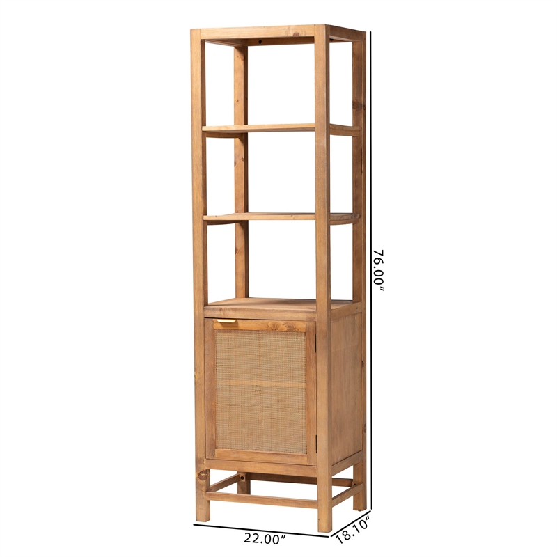bali & pari Sibu Storage Cabinet with Rattan Door Tall Accent Display Tower