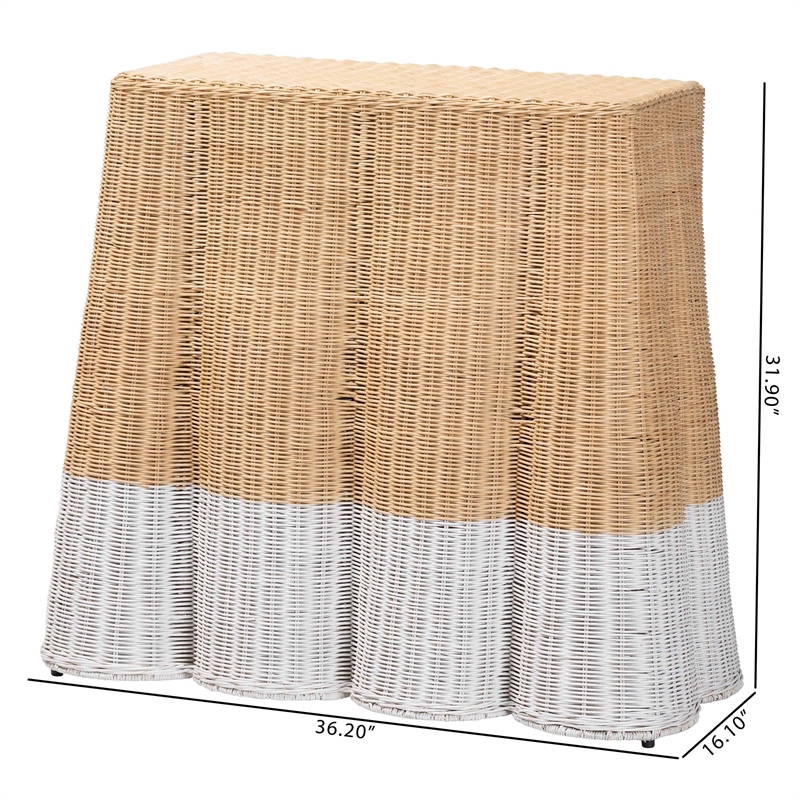 bali & pari Palm Scallop Natural Rattan Console Table White/Natural