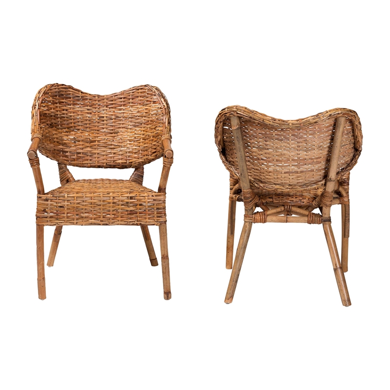 bali & pari Tara 2-Piece Natural Rattan Dining Chair Handwoven Wicker Armchair