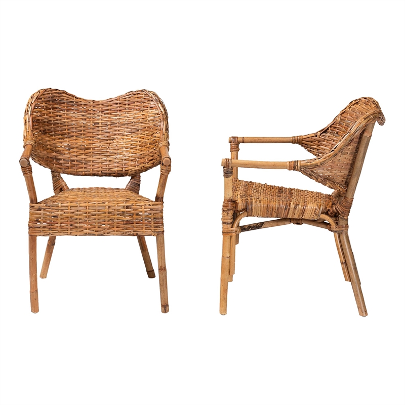 bali & pari Tara 2-Piece Natural Rattan Dining Chair Handwoven Wicker Armchair