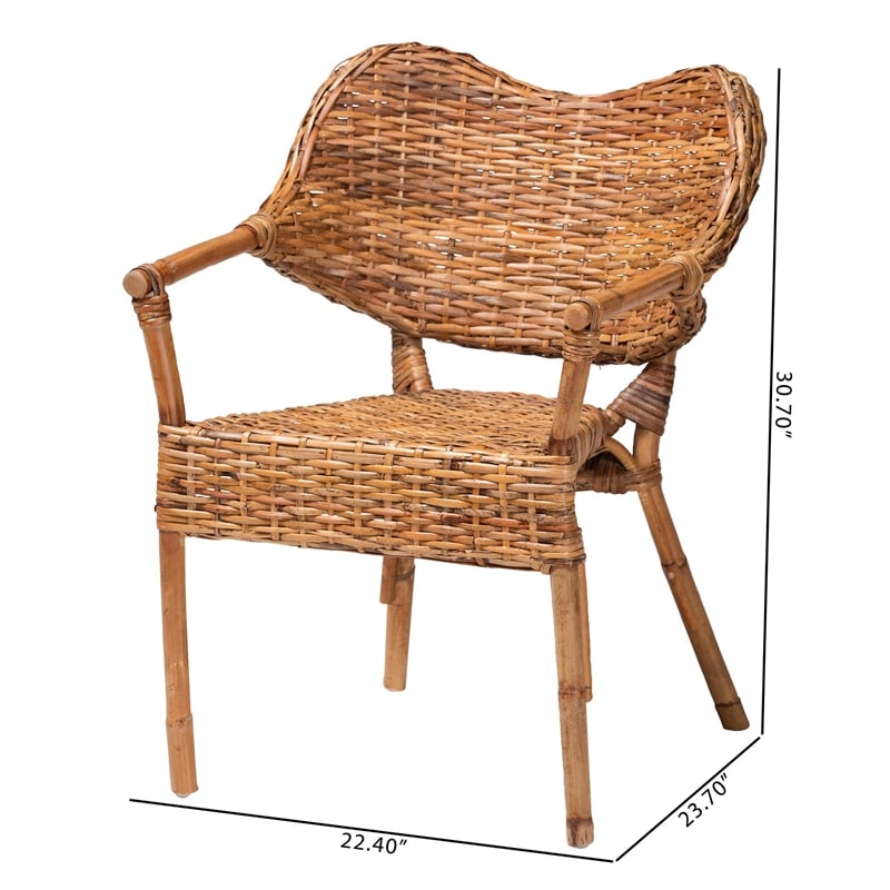 bali & pari Tara 2-Piece Natural Rattan Dining Chair Handwoven Wicker Armchair