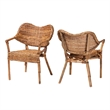 bali & pari Tara 2-Piece Natural Rattan Dining Chair Handwoven Wicker Armchair