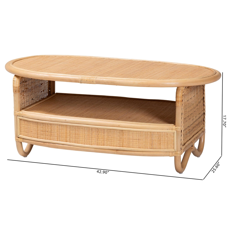 bali & pari Dyna Natural Rattan Coffee Table with Open Shelf