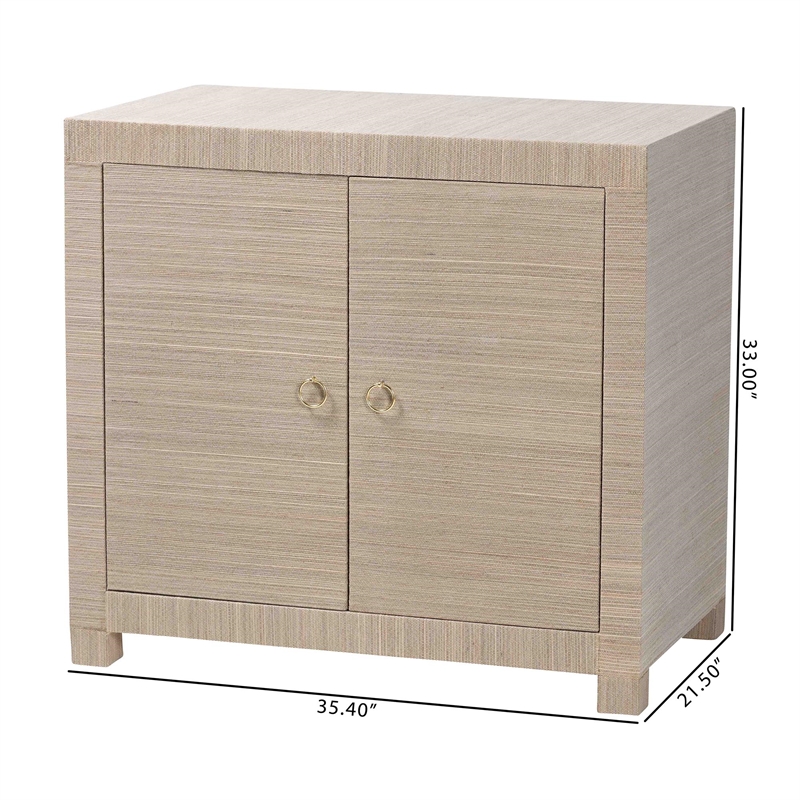 bali & pari Halen Natural Grasscloth Storage Cabinet Two-Door Console Storage