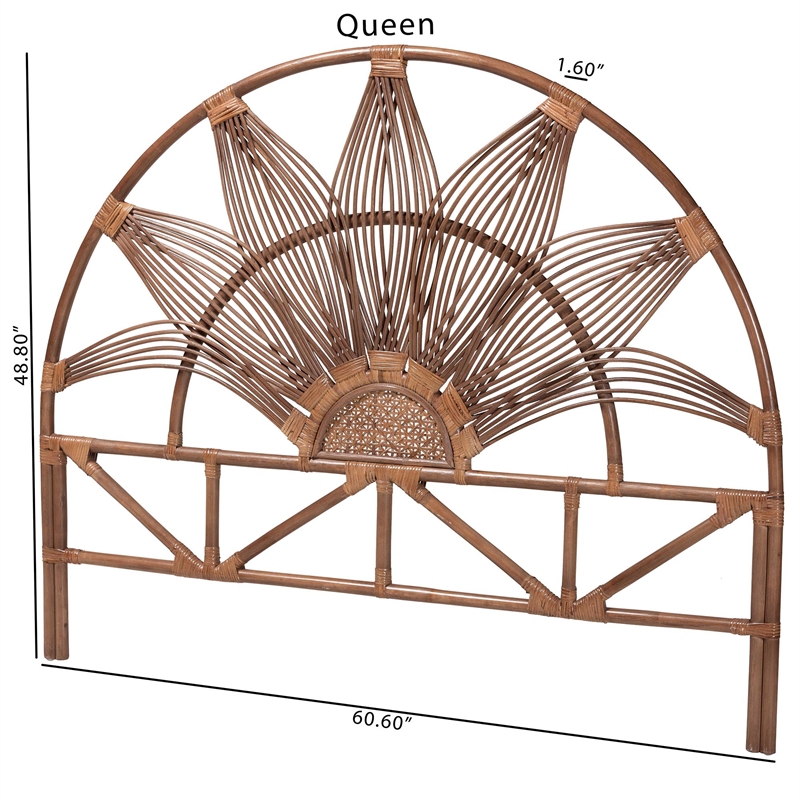 bali & pari Jasmine Natural Rattan Headboard with Sunburst Design King