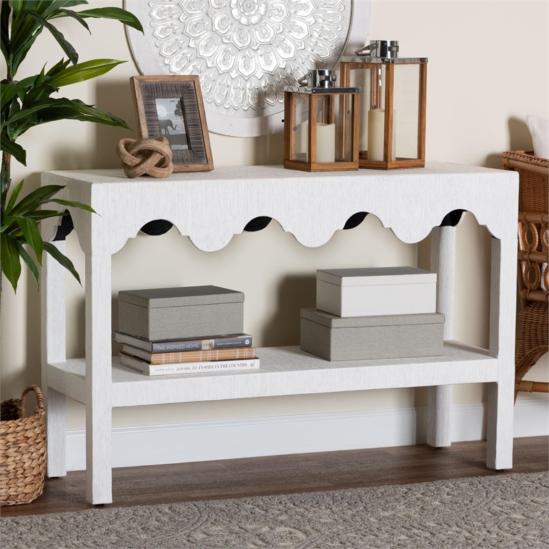 bali & pari Nolan Natural Grasscloth Console Table Two-Tier Entryway Table
