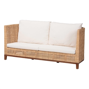 bali & pari Edda Natural Rattan Sofa with Upholstered Cushions Coastal Style
