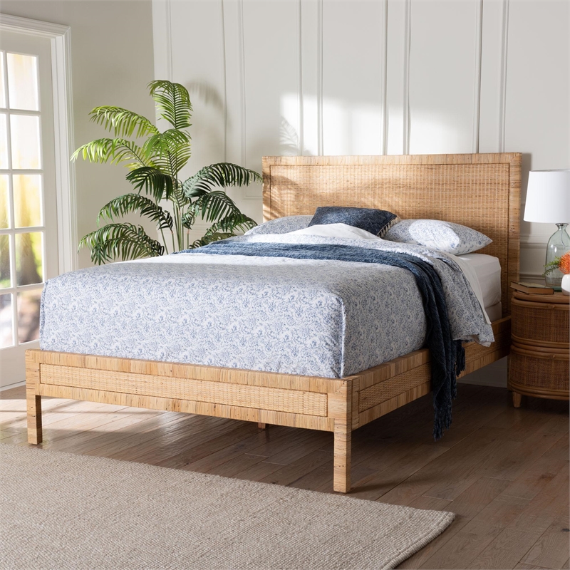 bali & pari Kalimantan Natural Rattan Bed Coastal Boho Style Queen