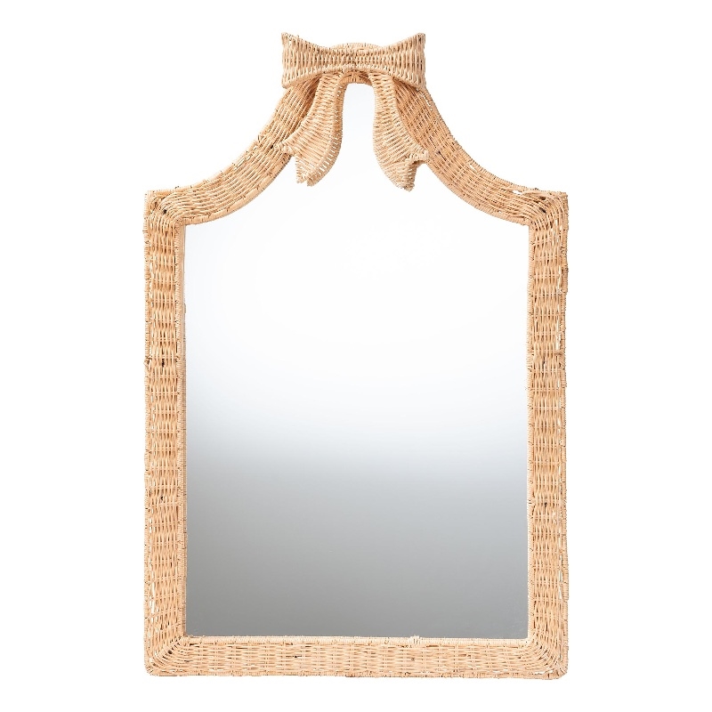 bali & pari Creusa Natural Rattan Wall Mirror Handwoven Arched Mirror