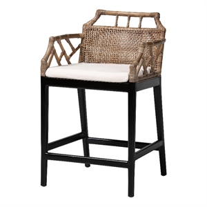 bali & pari Abiel Natural Rattan Counter Stool with Arms and Removable Cushion