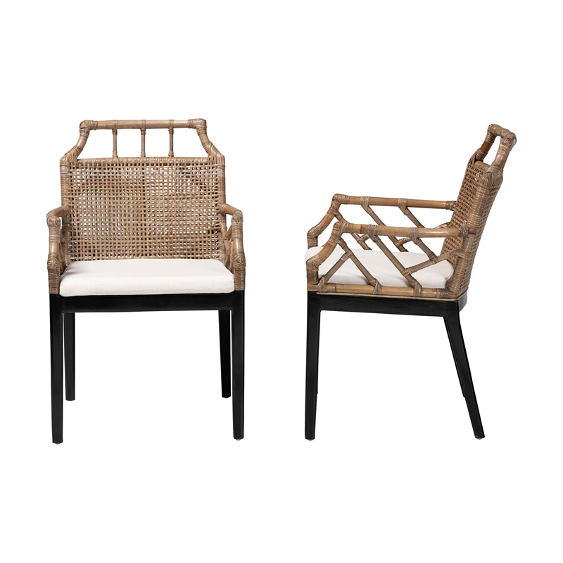 bali & pari Abiel Natural Rattan 2-Piece Dining Armchair Set with Cushion
