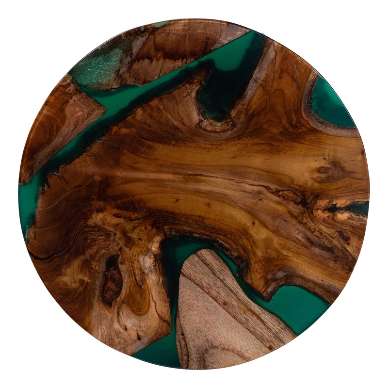 bali & pari Amada Teak Wood Epoxy Resin End Table - Round Live Edge Side Table