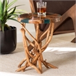 bali & pari Amada Teak Wood Epoxy Resin End Table - Round Live Edge Side Table