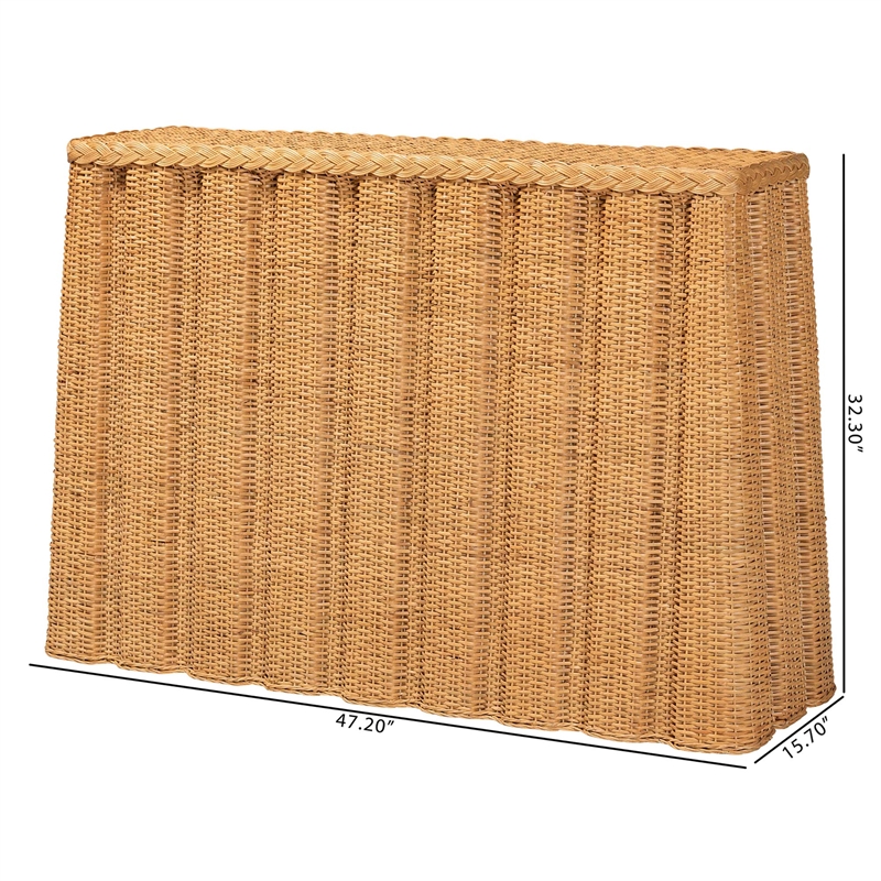bali & pari Andrea Natural Rattan Console Table - Handwoven Wicker Accent Table