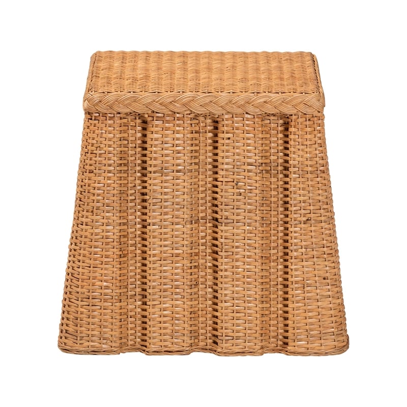 bali & pari Andrea Natural Rattan End Table - Handwoven Wicker Accent Table