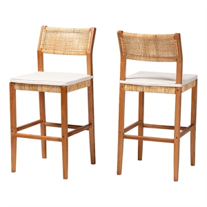 bali & pari Chatura Natural Rattan and Wood 2-Piece Bar Stool Set Bar Height