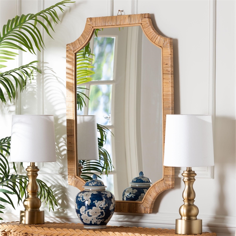 bali & pari Thiago Natural Rattan Wall Mirror Handwoven Wicker Rectangle Mirror