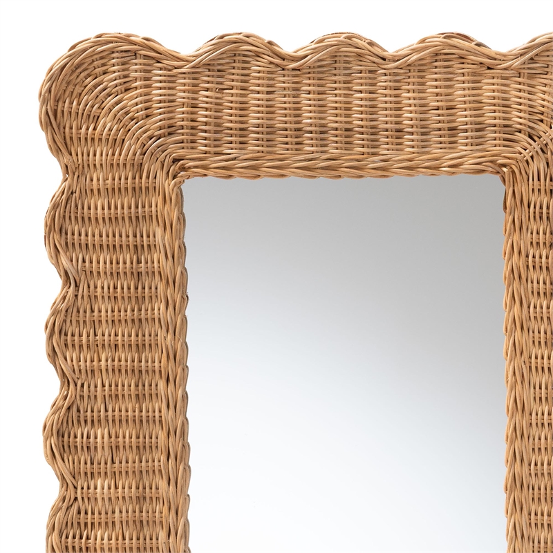 bali & pari Makoto Scalloped Natural Rattan Wall Mirror Wicker Rectangle Frame