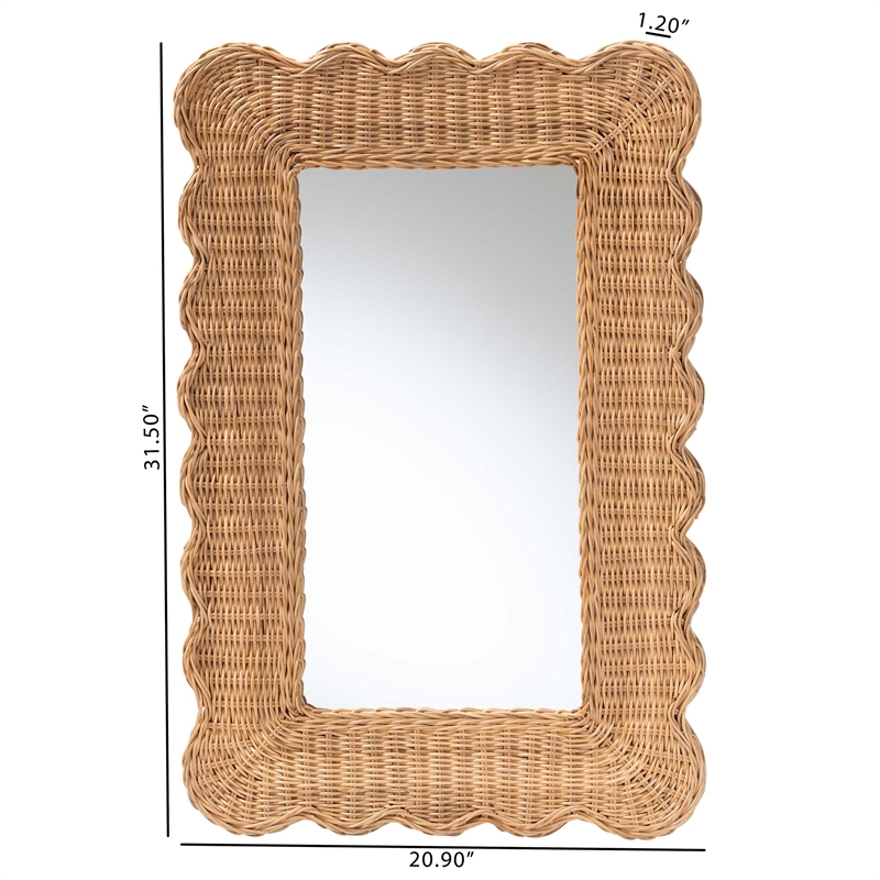 bali & pari Makoto Scalloped Natural Rattan Wall Mirror Wicker Rectangle Frame