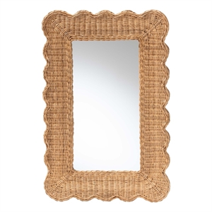 bali & pari Makoto Scalloped Natural Rattan Wall Mirror Wicker Rectangle Frame