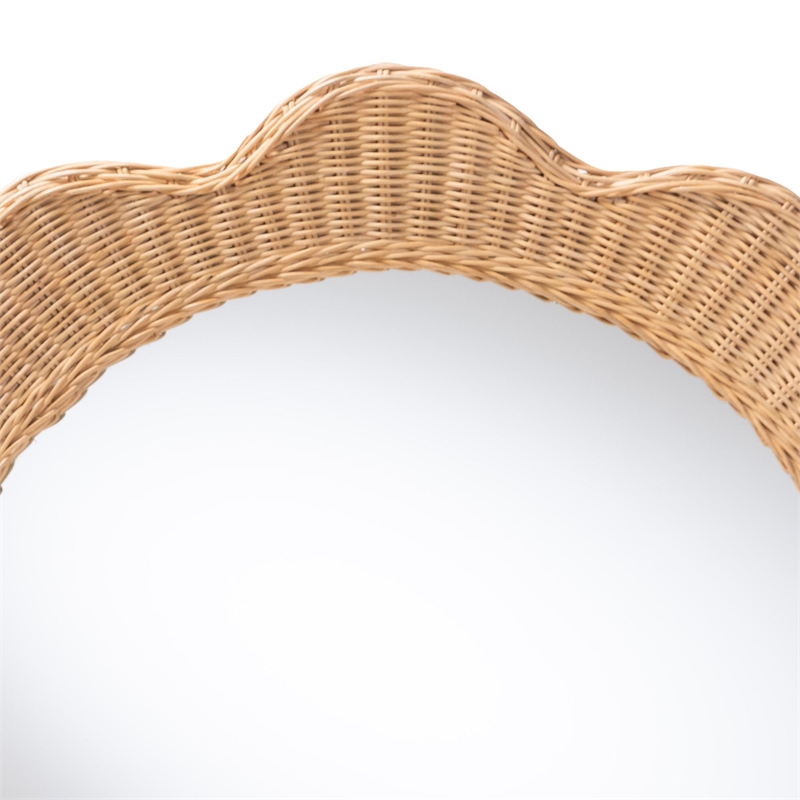 bali & pari Makoto Scalloped Natural Rattan Wall Mirror Wicker Round Frame