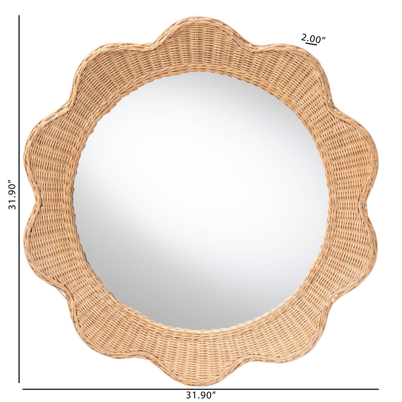 bali & pari Makoto Scalloped Natural Rattan Wall Mirror Wicker Round Frame