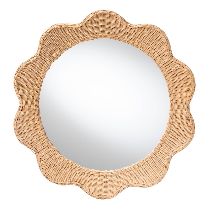 bali & pari Makoto Scalloped Natural Rattan Wall Mirror Wicker Round Frame