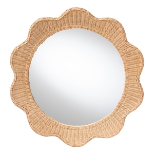 bali & pari Makoto Scalloped Natural Rattan Wall Mirror Wicker Round Frame