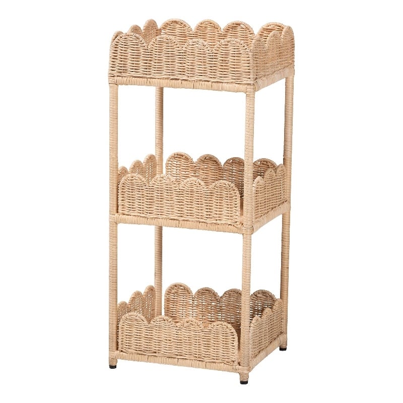 bali & pari Brooks Natural Rattan 3-Tier Storage Shelf Wicker Display Stand