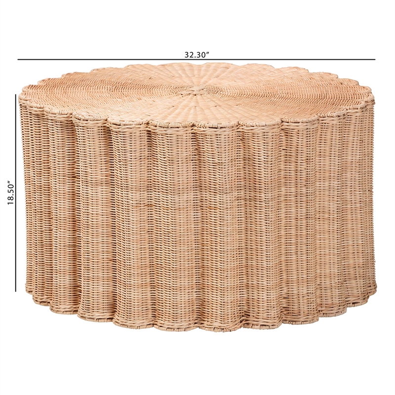 bali & pari Kensley Natural Rattan Coffee Table Handwoven Round Accent Table