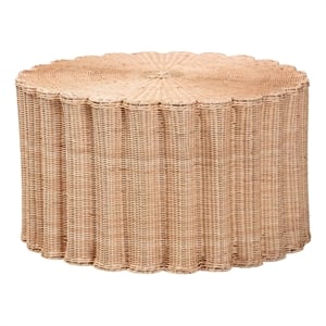 bali & pari Kensley Natural Rattan Coffee Table Handwoven Round Accent Table