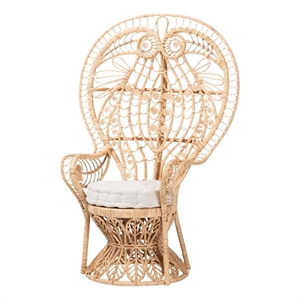 bali & pari Kimiko Natural Rattan Peacock Chair with Cushion Wicker Accent Chair
